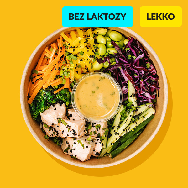 Bowl z ryżem i pieczonym łososiem