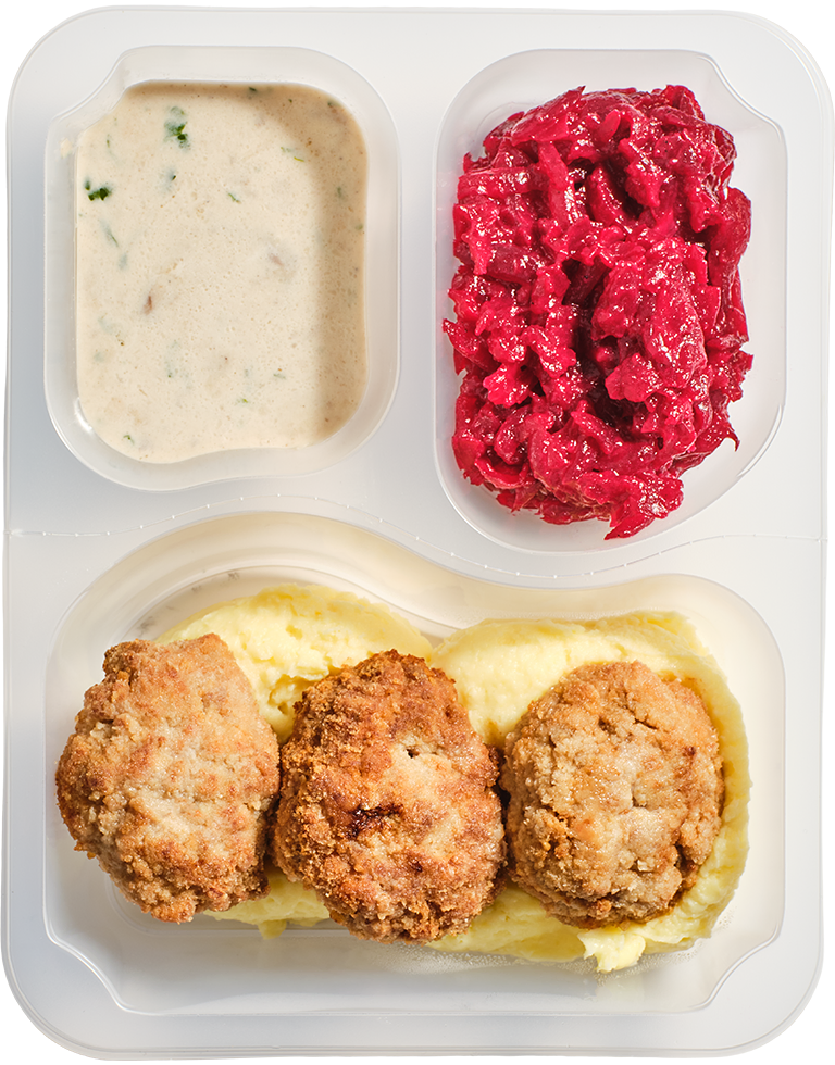 Kotlety mielone w sosie grzybowym z puree ziemniaczanym i buraczkami