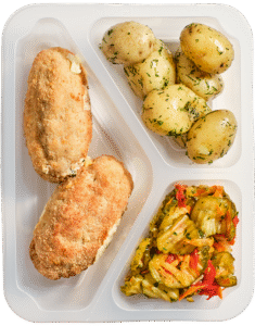 Devolay z ziemniakami z koperkiem i sałatką szwedzką