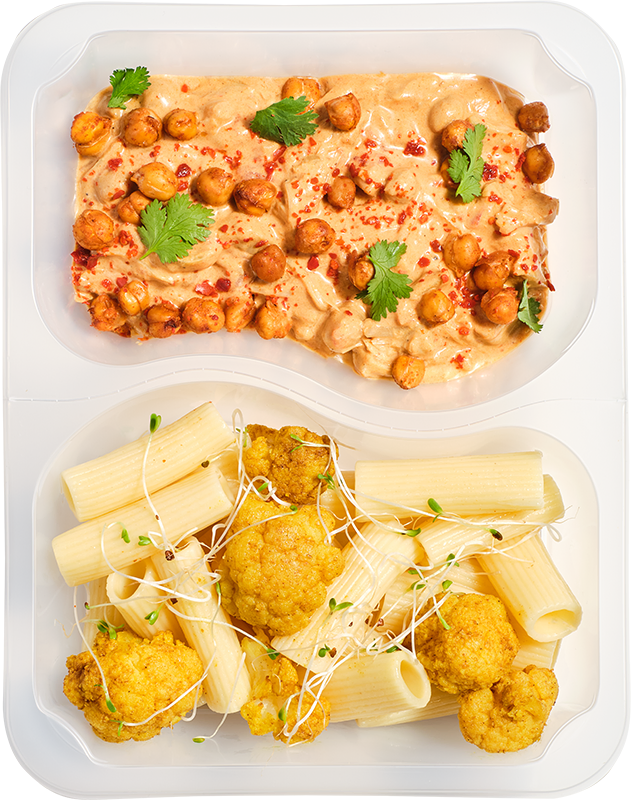 Types os Vege - Rigatoni w sosie tikka masala z ciecierzycą i kalafiorem po azjatycku