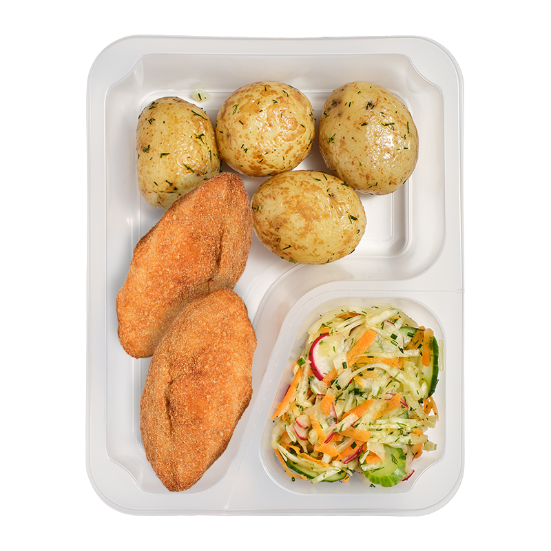 Devolay z młodymi ziemniakami i surówką wiosenną