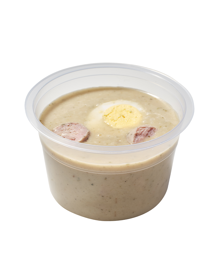 Chrzanowy żurek z białą kiełbasą i jajkiem