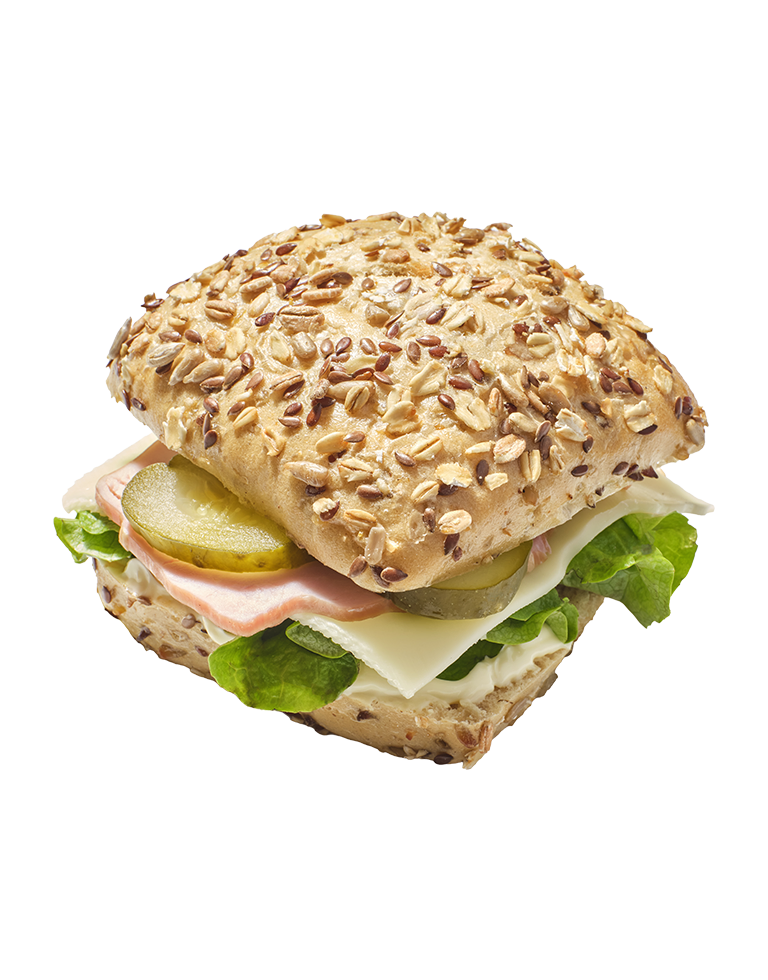 Kanapka musli z szynką, serem i kiszonym ogórkiem